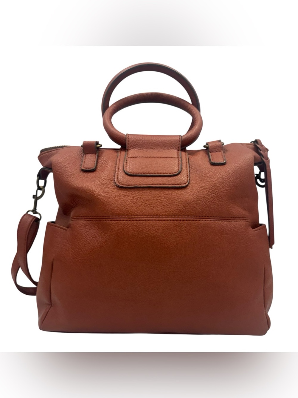 Time and True Giselle Cognac Brown Faux Leather Tote Shoulder Handbag Purse - Picture 5 of 11